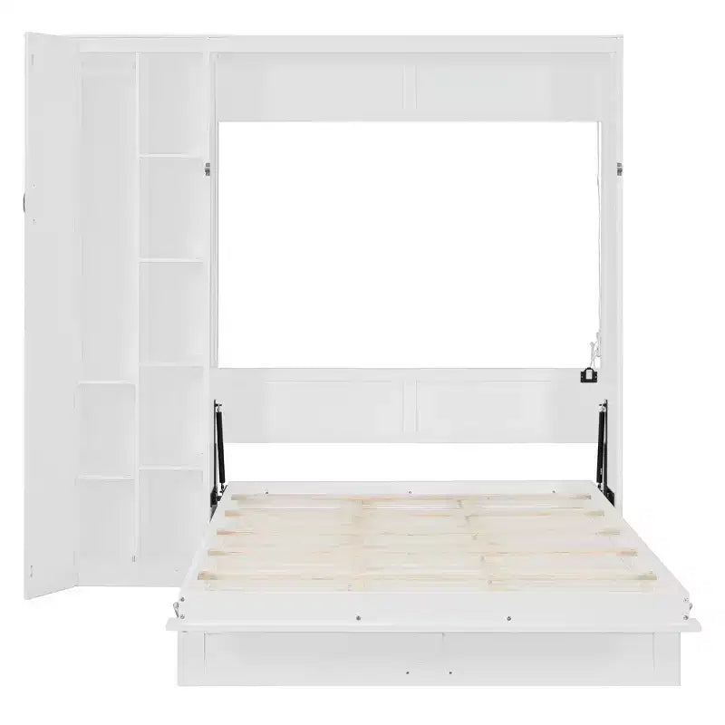 Lit escamotable moderne Luxystar Queen size avec 5 étagères, armoire et lumières LED