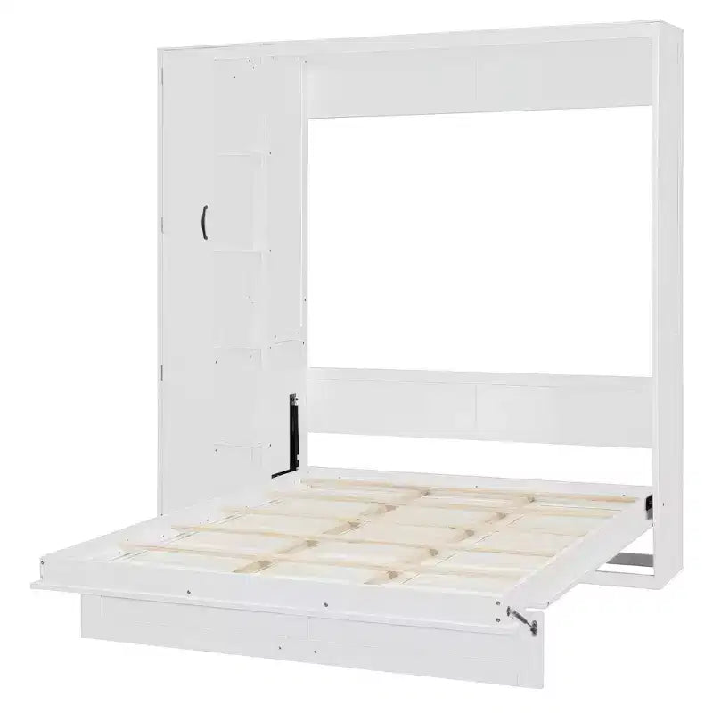 Lit escamotable moderne Luxystar Queen size avec 5 étagères, armoire et lumières LED