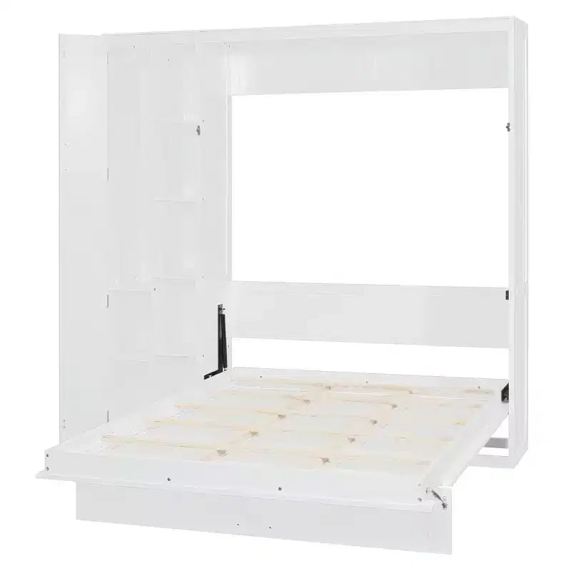 Lit escamotable moderne Luxystar Queen size avec 5 étagères, armoire et lumières LED