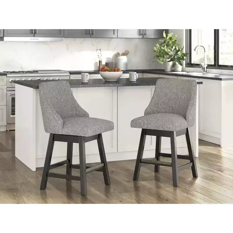 Signature Design by Ashley Neymorton Counter Height Upholstered Swivel Barstools, Set of 2, Dark Grayish Brown