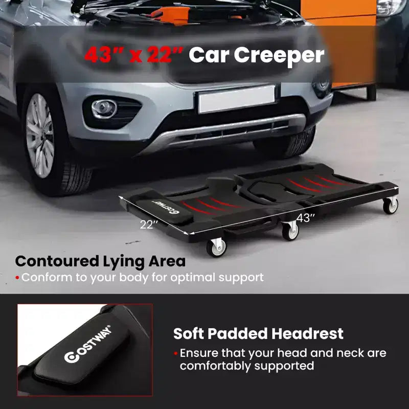 Costway Chariot de mécanicien 43 pouces avec appui-tête rembourré et plateaux à outils, charge maximale 159 kg, noir