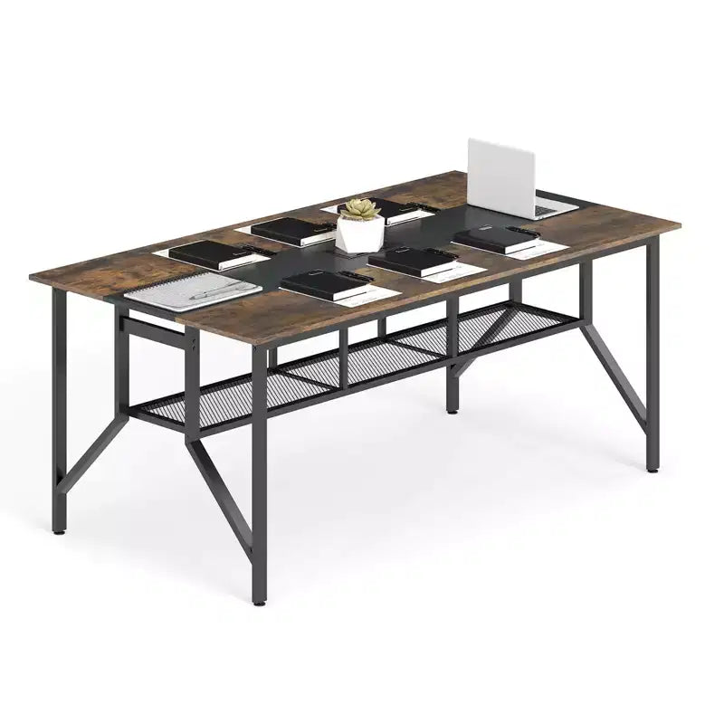 Costway 1/2 PCS 6 FT Conference Table with Cable Grommet & Storage Shelf for Meeting Room Office