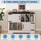 Meuble de rangement pour disques vinyles en bois de ferme avec portes de grange et rangement pour vinyles, support de platine vinyle moderne du milieu du siècle pour salon