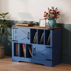 Meuble de rangement pour disques vinyles en bois de ferme avec portes de grange et rangement pour vinyles, support de platine vinyle moderne du milieu du siècle pour salon