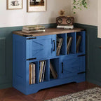 Meuble de rangement pour disques vinyles en bois de ferme avec portes de grange et rangement pour vinyles, support de platine vinyle moderne du milieu du siècle pour salon