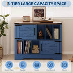 Meuble de rangement pour disques vinyles en bois de ferme avec portes de grange et rangement pour vinyles, support de platine vinyle moderne du milieu du siècle pour salon