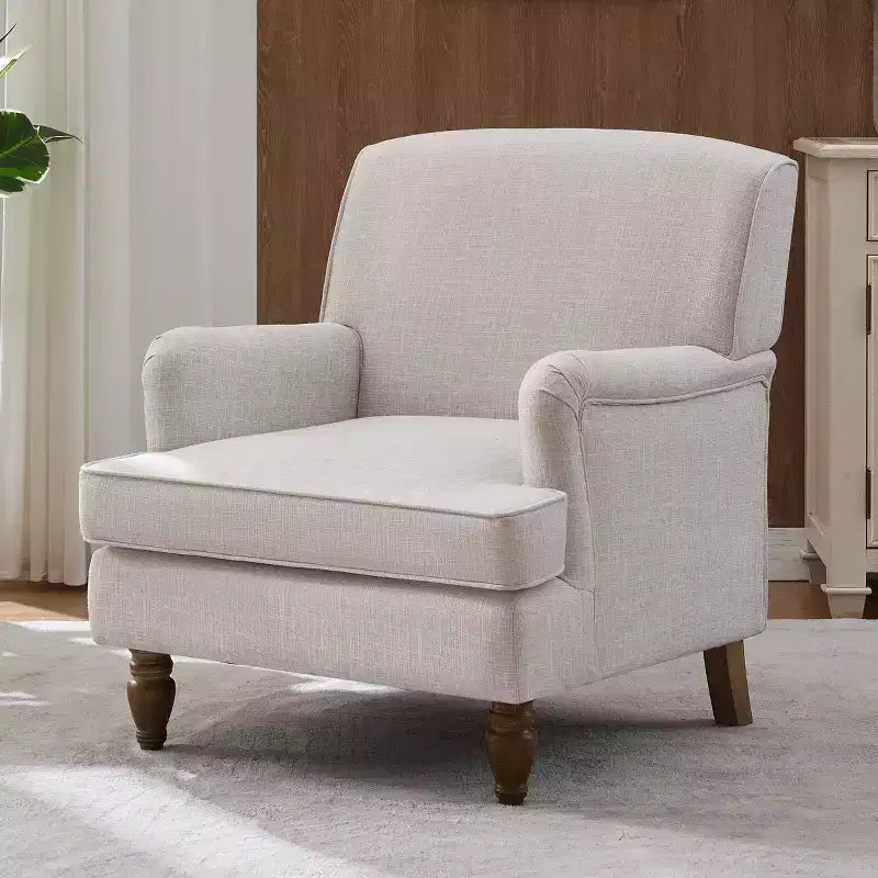Fauteuil rembourré en tissu de lin TUYOHW, fauteuil de salon avec pieds antiques en bois massif, fauteuil d'appoint pour salon, chambre, coin lecture