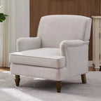 Fauteuil rembourré en tissu de lin TUYOHW, fauteuil de salon avec pieds antiques en bois massif, fauteuil d'appoint pour salon, chambre, coin lecture