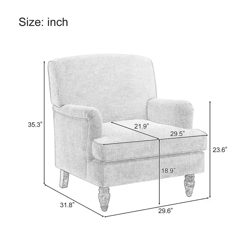 Fauteuil rembourré en tissu de lin TUYOHW, fauteuil de salon avec pieds antiques en bois massif, fauteuil d'appoint pour salon, chambre, coin lecture