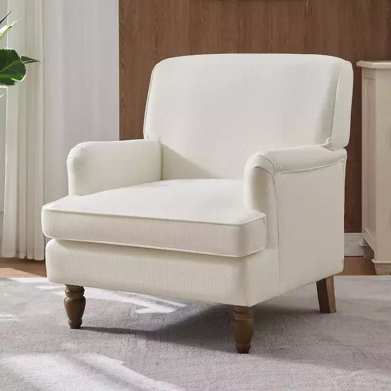 Fauteuil rembourré en tissu de lin TUYOHW, fauteuil de salon avec pieds antiques en bois massif, fauteuil d'appoint pour salon, chambre, coin lecture