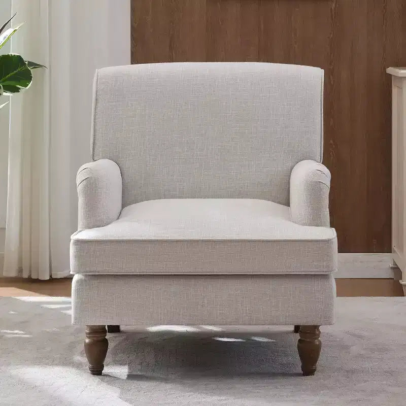 TUYOHW Linen Fabric Upholstered Armchair,Lounge Chair with Antique Solid Wood Legs,Accent Sofa Chair for Living Room,Bedroom,Reading Nook