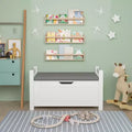 Kids Toy Box Chest, White Toy Box for Boys Girls, Large Storage Cabinet with Cushion Seat Bench/Flip-Top Lid/Safety Hinge, Toy Storage Organizer Trunk