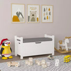 Coffre à jouets pour enfants, boîte à jouets blanche pour garçons et filles, grande armoire de rangement avec banc rembourré/couvercle rabattable/charnière de sécurité, coffre de rangement pour jouets