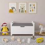 Coffre à jouets pour enfants, boîte à jouets blanche pour garçons et filles, grande armoire de rangement avec banc rembourré/couvercle rabattable/charnière de sécurité, coffre de rangement pour jouets