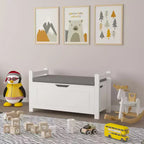 Coffre à jouets pour enfants, boîte à jouets blanche pour garçons et filles, grande armoire de rangement avec banc rembourré/couvercle rabattable/charnière de sécurité, coffre de rangement pour jouets