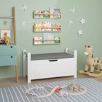 Coffre à jouets pour enfants, boîte à jouets blanche pour garçons et filles, grande armoire de rangement avec banc rembourré/couvercle rabattable/charnière de sécurité, coffre de rangement pour jouets