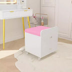 Tabouret de Coiffeuse avec Tiroir de Rangement et Roues Verrouillables, Chaise de Maquillage Carrée Rembourrée et Table d'Appoint pour Chambre, Salon ou Coiffeuse