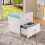 Tabouret de Coiffeuse avec Tiroir de Rangement et Roues Verrouillables, Chaise de Maquillage Carrée Rembourrée et Table d'Appoint pour Chambre, Salon ou Coiffeuse