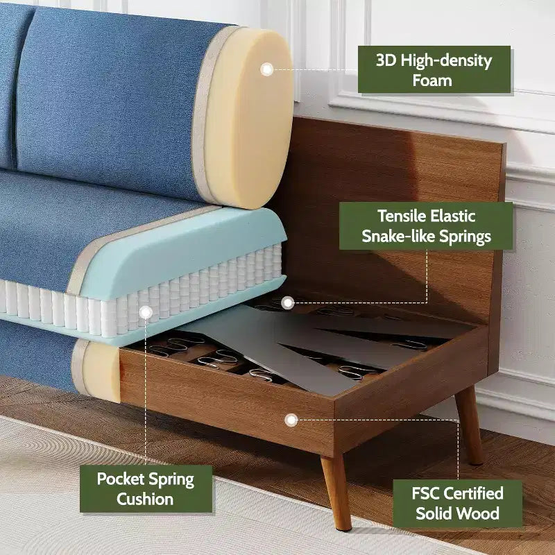 Dyonery Canapé deux places 68, Canapé moderne du milieu du siècle avec coussin à ressorts, cadre en bois massif, assemblage sans outils