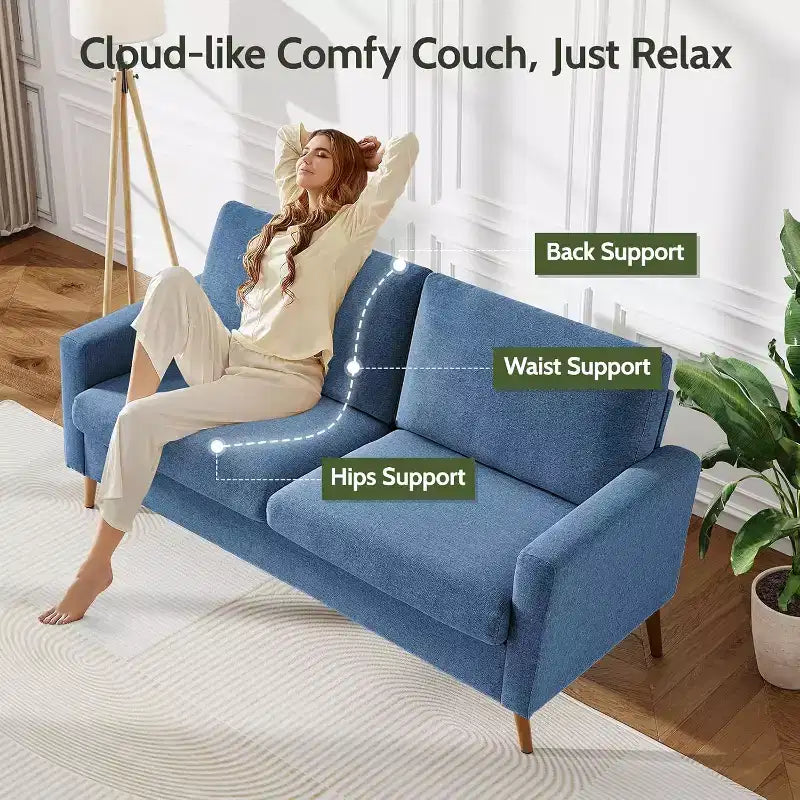 Dyonery Canapé deux places 68, Canapé moderne du milieu du siècle avec coussin à ressorts, cadre en bois massif, assemblage sans outils
