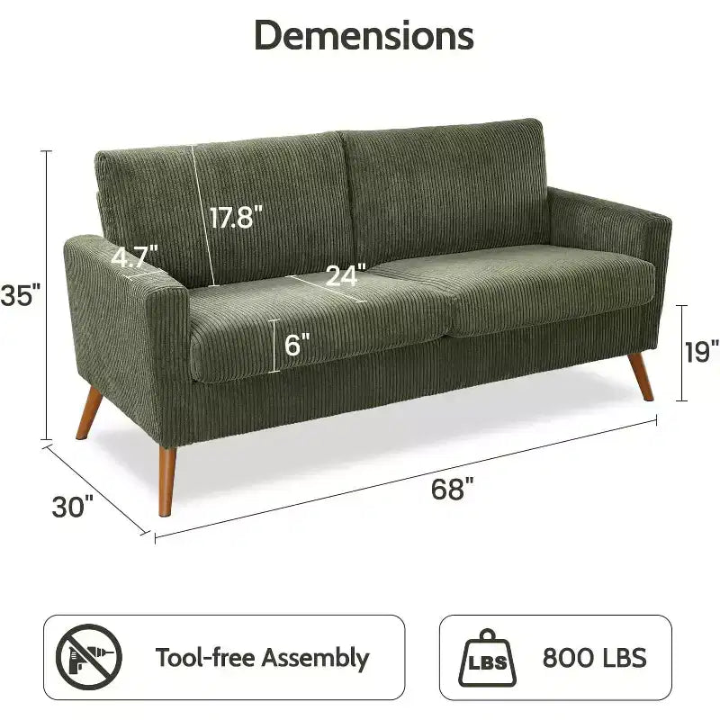 Dyonery Canapé deux places 68, Canapé moderne du milieu du siècle avec coussin à ressorts, cadre en bois massif, assemblage sans outils