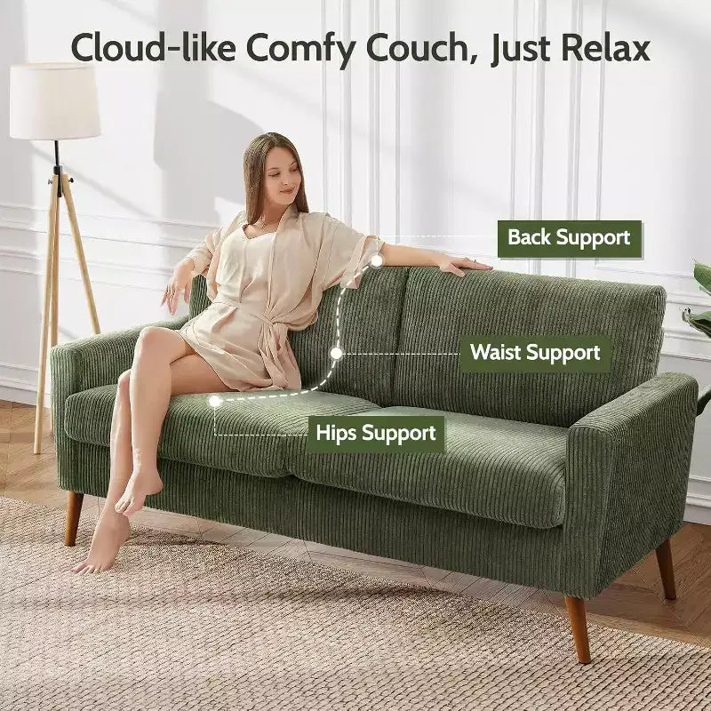 Dyonery Canapé deux places 68, Canapé moderne du milieu du siècle avec coussin à ressorts, cadre en bois massif, assemblage sans outils