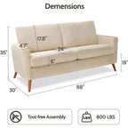 Dyonery Canapé deux places 68, Canapé moderne du milieu du siècle avec coussin à ressorts, cadre en bois massif, assemblage sans outils