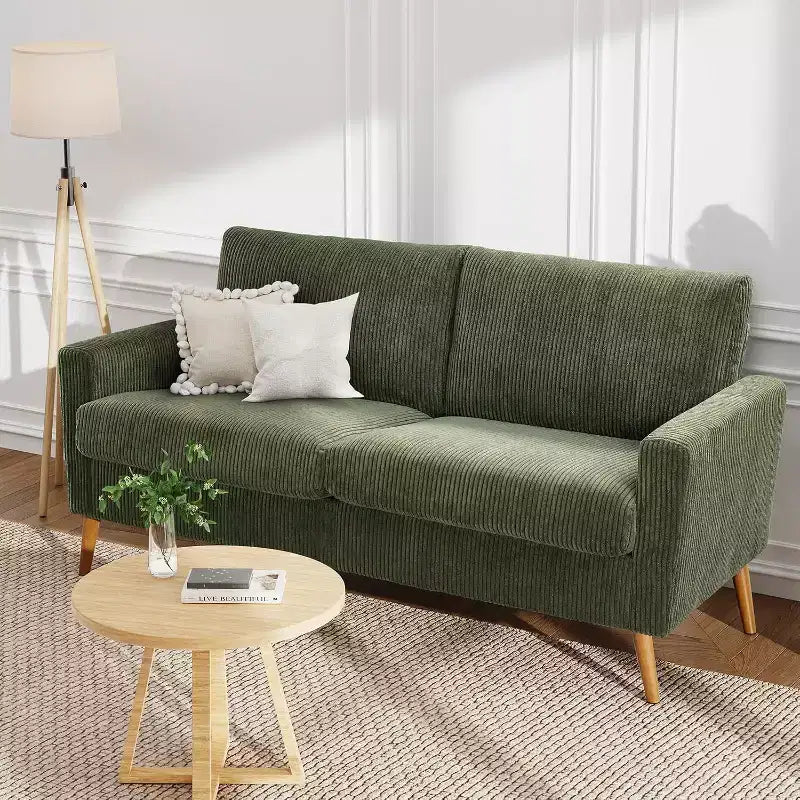 Dyonery Canapé deux places 68, Canapé moderne du milieu du siècle avec coussin à ressorts, cadre en bois massif, assemblage sans outils