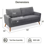 Dyonery Canapé deux places 68, Canapé moderne du milieu du siècle avec coussin à ressorts, cadre en bois massif, assemblage sans outils