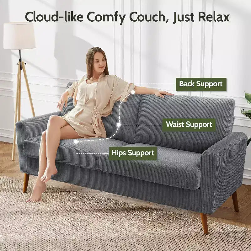 Dyonery Canapé deux places 68, Canapé moderne du milieu du siècle avec coussin à ressorts, cadre en bois massif, assemblage sans outils