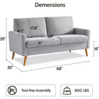 Dyonery Canapé deux places 68, Canapé moderne du milieu du siècle avec coussin à ressorts, cadre en bois massif, assemblage sans outils