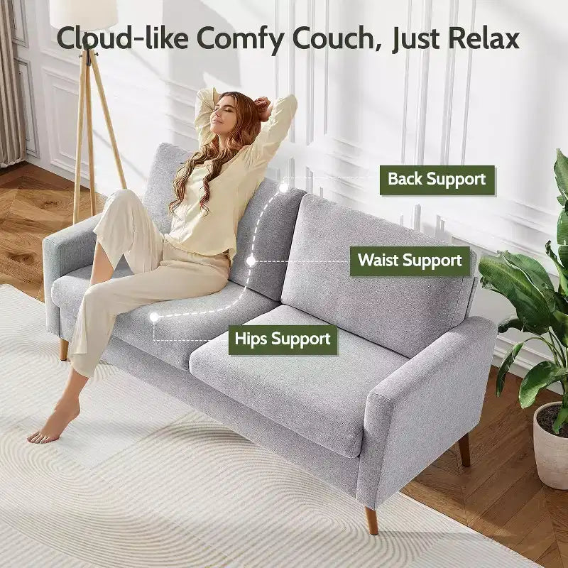 Dyonery Canapé deux places 68, Canapé moderne du milieu du siècle avec coussin à ressorts, cadre en bois massif, assemblage sans outils