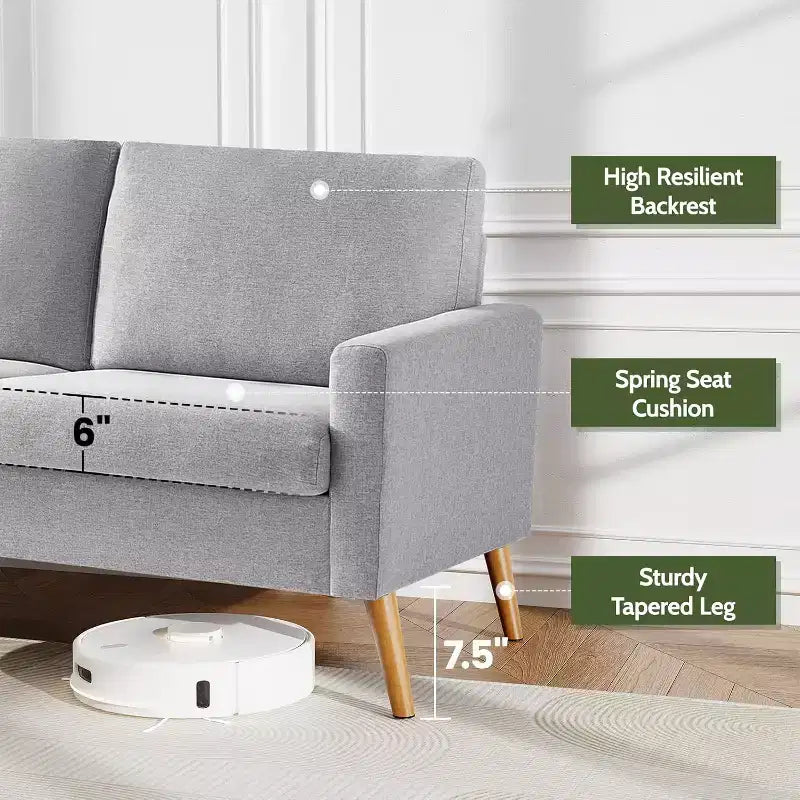 Dyonery Canapé deux places 68, Canapé moderne du milieu du siècle avec coussin à ressorts, cadre en bois massif, assemblage sans outils