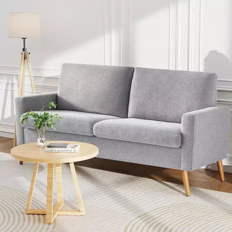 Dyonery Canapé deux places 68, Canapé moderne du milieu du siècle avec coussin à ressorts, cadre en bois massif, assemblage sans outils