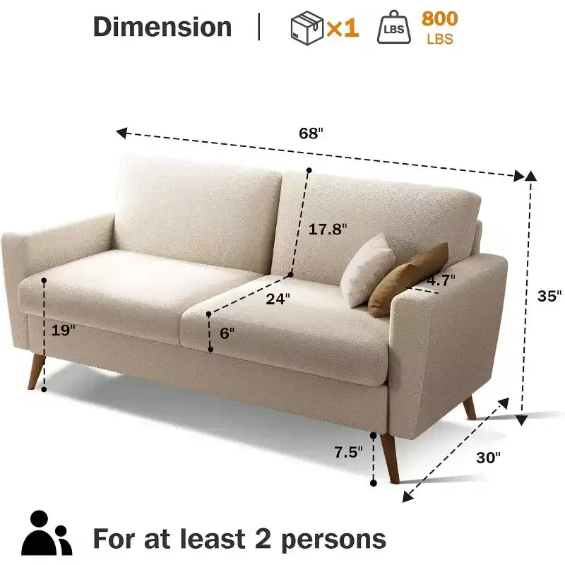 Dyonery Canapé deux places 68, Canapé moderne du milieu du siècle avec coussin à ressorts, cadre en bois massif, assemblage sans outils