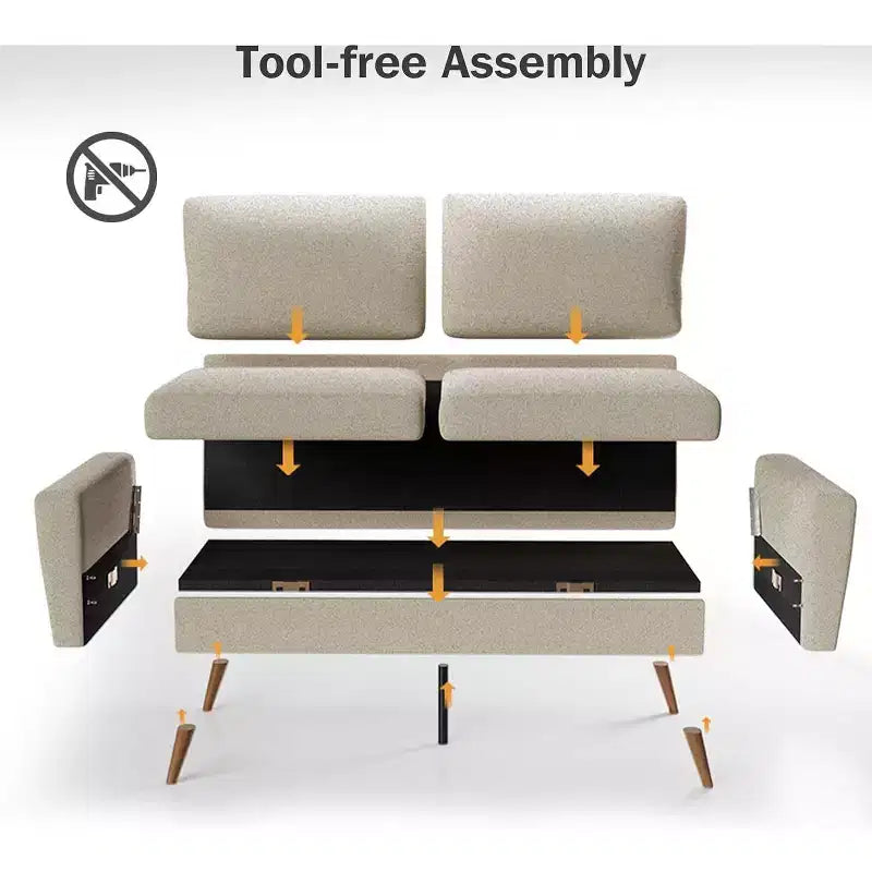 Dyonery Canapé deux places 68, Canapé moderne du milieu du siècle avec coussin à ressorts, cadre en bois massif, assemblage sans outils