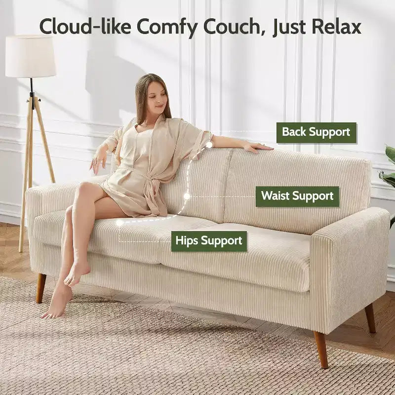 Dyonery Canapé deux places 68, Canapé moderne du milieu du siècle avec coussin à ressorts, cadre en bois massif, assemblage sans outils