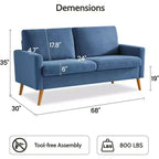 Dyonery Canapé deux places 68, Canapé moderne du milieu du siècle avec coussin à ressorts, cadre en bois massif, assemblage sans outils
