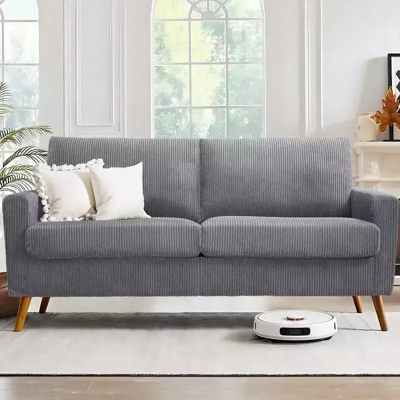 Dyonery Canapé deux places 68, Canapé moderne du milieu du siècle avec coussin à ressorts, cadre en bois massif, assemblage sans outils