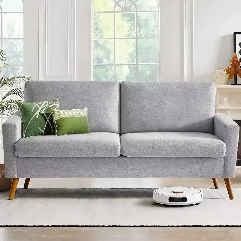 Dyonery Canapé deux places 68, Canapé moderne du milieu du siècle avec coussin à ressorts, cadre en bois massif, assemblage sans outils