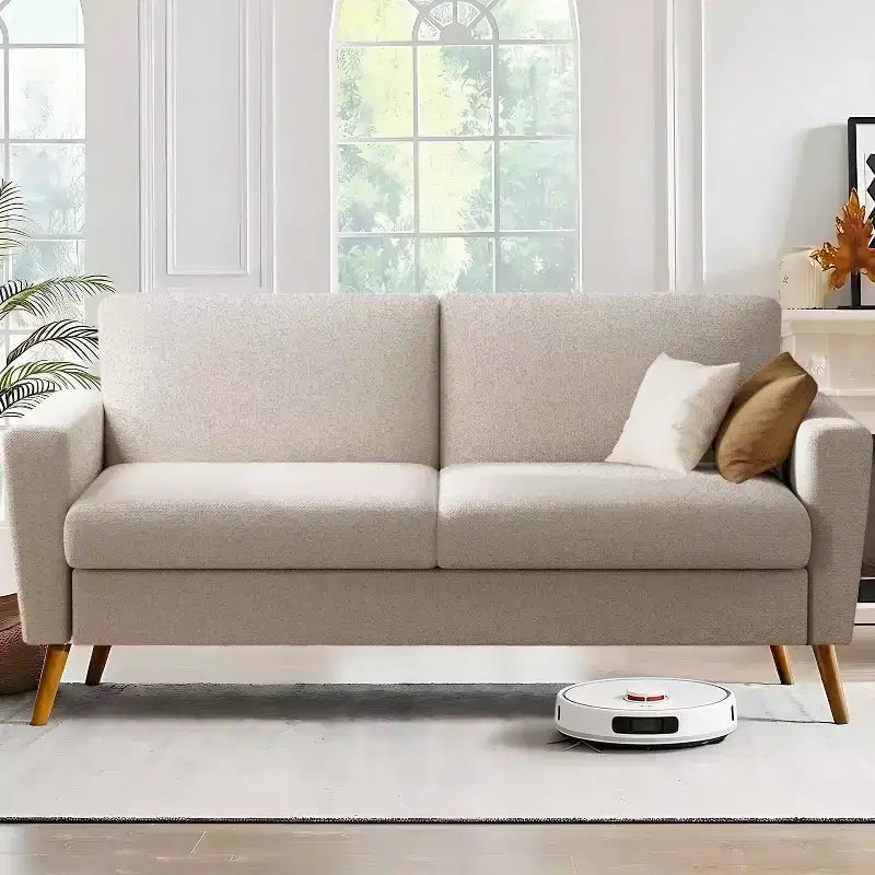 Dyonery Canapé deux places 68, Canapé moderne du milieu du siècle avec coussin à ressorts, cadre en bois massif, assemblage sans outils