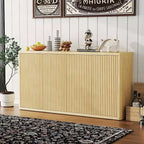 66.3 Sideboard Buffet Cabinet with Storage, 4-Door Modern Fluted Credenza,Natural Oak Accent Cabinet for Living Room,Kitchen,Dining Room,or Entryway