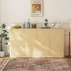 Buffet bas de 168 cm avec rangement, crédence moderne cannelée à 4 portes, meuble d'appoint en chêne naturel pour salon, cuisine, salle à manger ou entrée