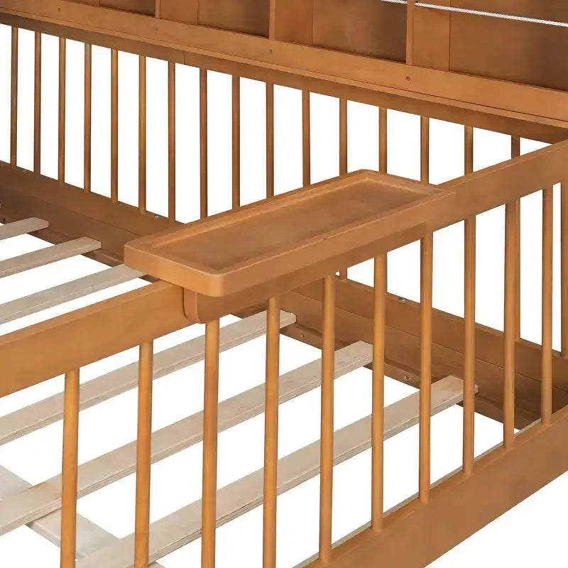 Lit de style maison Luxystar pleine grandeur avec 2 tiroirs, étagères de rangement éclairées, station de recharge, toit et barrières de sécurité