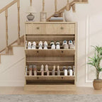 Meuble à chaussures avec 2 tiroirs basculants et 1 tiroir supérieur, organisateur de rangement étroit moderne avec étagères réglables et amovibles