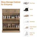 Meuble à chaussures avec 2 tiroirs basculants et 1 tiroir supérieur, organisateur de rangement étroit moderne avec étagères réglables et amovibles