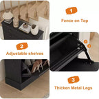 Meuble à chaussures avec 2 tiroirs basculants et 1 tiroir supérieur, organisateur de rangement étroit moderne avec étagères réglables et amovibles