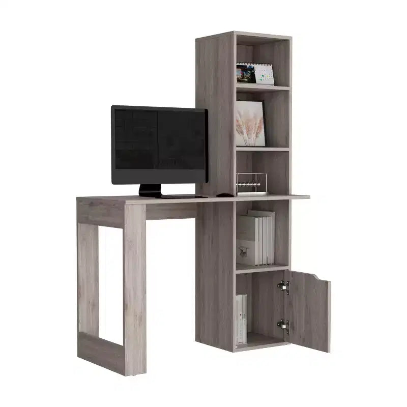 TUYOHW 25 Bureau d'ordinateur, Bureau à domicile avec bibliothèque à 4 niveaux, 1 armoire, grande surface de travail, bureau d'écriture pour chambre, étude, petits espaces