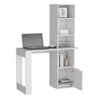 TUYOHW 25 Bureau d'ordinateur, Bureau à domicile avec bibliothèque à 4 niveaux, 1 armoire, grande surface de travail, bureau d'écriture pour chambre, étude, petits espaces