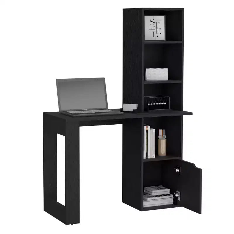 TUYOHW 25 Bureau d'ordinateur, Bureau à domicile avec bibliothèque à 4 niveaux, 1 armoire, grande surface de travail, bureau d'écriture pour chambre, étude, petits espaces